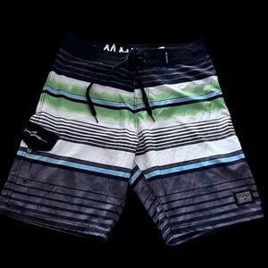 Maui and Sons Mens 32 Stretch Board Shorts Logo Striped Multicolor Swim Trunks